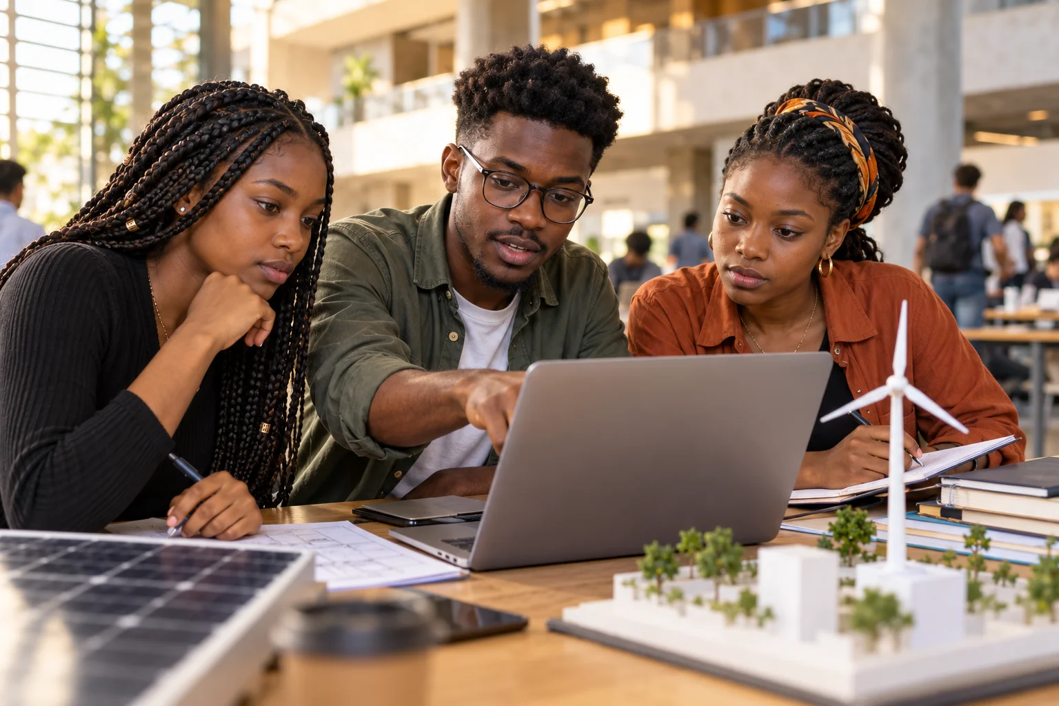 Imagem conceptual de jovens a desenvolver soluções para o sector energético em equipa